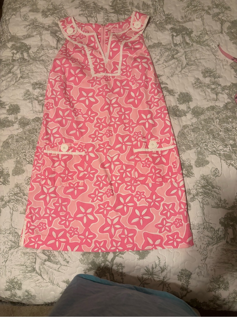 Lilly Pulitzer sz 4 Sleeveless Pink Starfish print Mini Dress ButtonTrim pockets - Picture 13 of 16